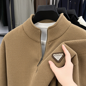 半拉链卫衣男秋冬季 保暖内搭上衣青年男装 加绒加厚立领长袖 打底衫