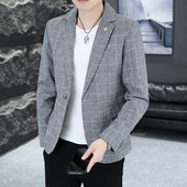 修身 韩版 上衣男装 外套春秋季 格子西服男士 休闲潮流百搭小西装 套装