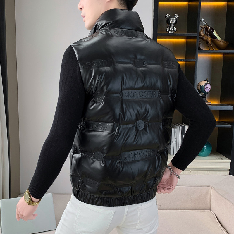 다운 조끼 남자 2024 겨울 새로운 유행 반짝 이는 잘 생긴 남자 민소매 경량 따뜻한 양복 조끼