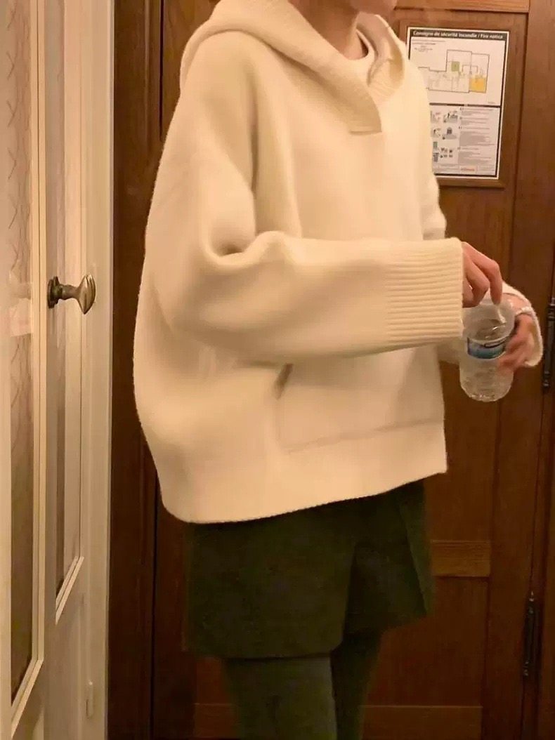 2025冬季新款韩国东大门OU*CE连帽套头长袖针织衫V领毛衣羊毛衫女