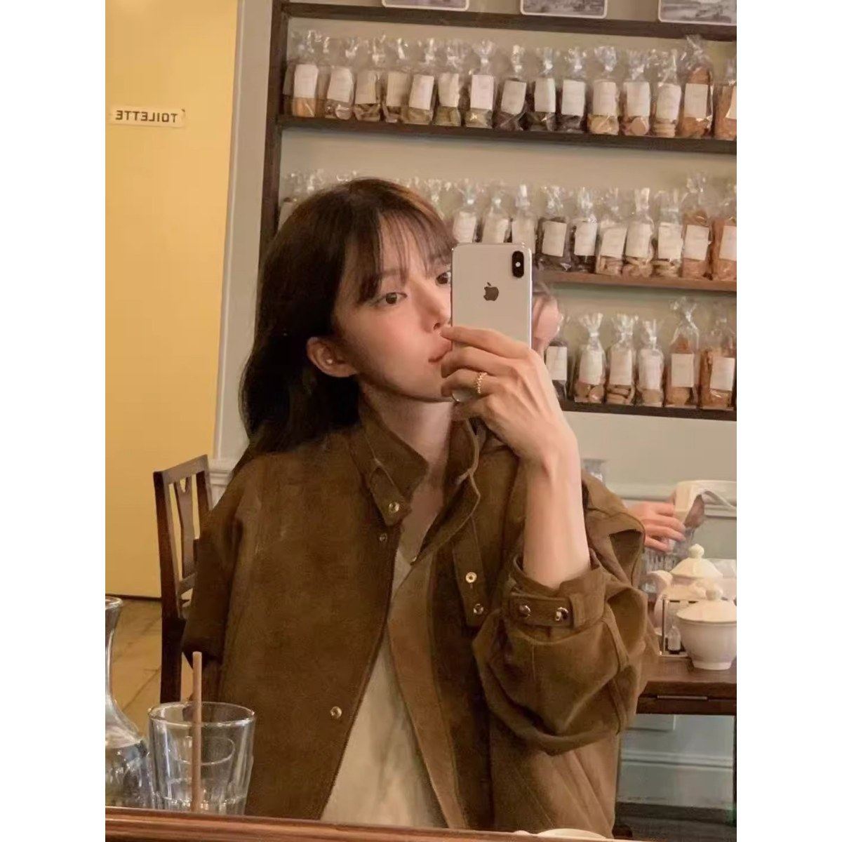 OBJET韩国东大门2025秋新款时尚高级感立领皮衣麂皮绒短外套上衣