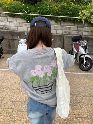 韩东大门夏季新款fli*y童趣花朵涂鸦印花休闲气质短袖T恤上衣女