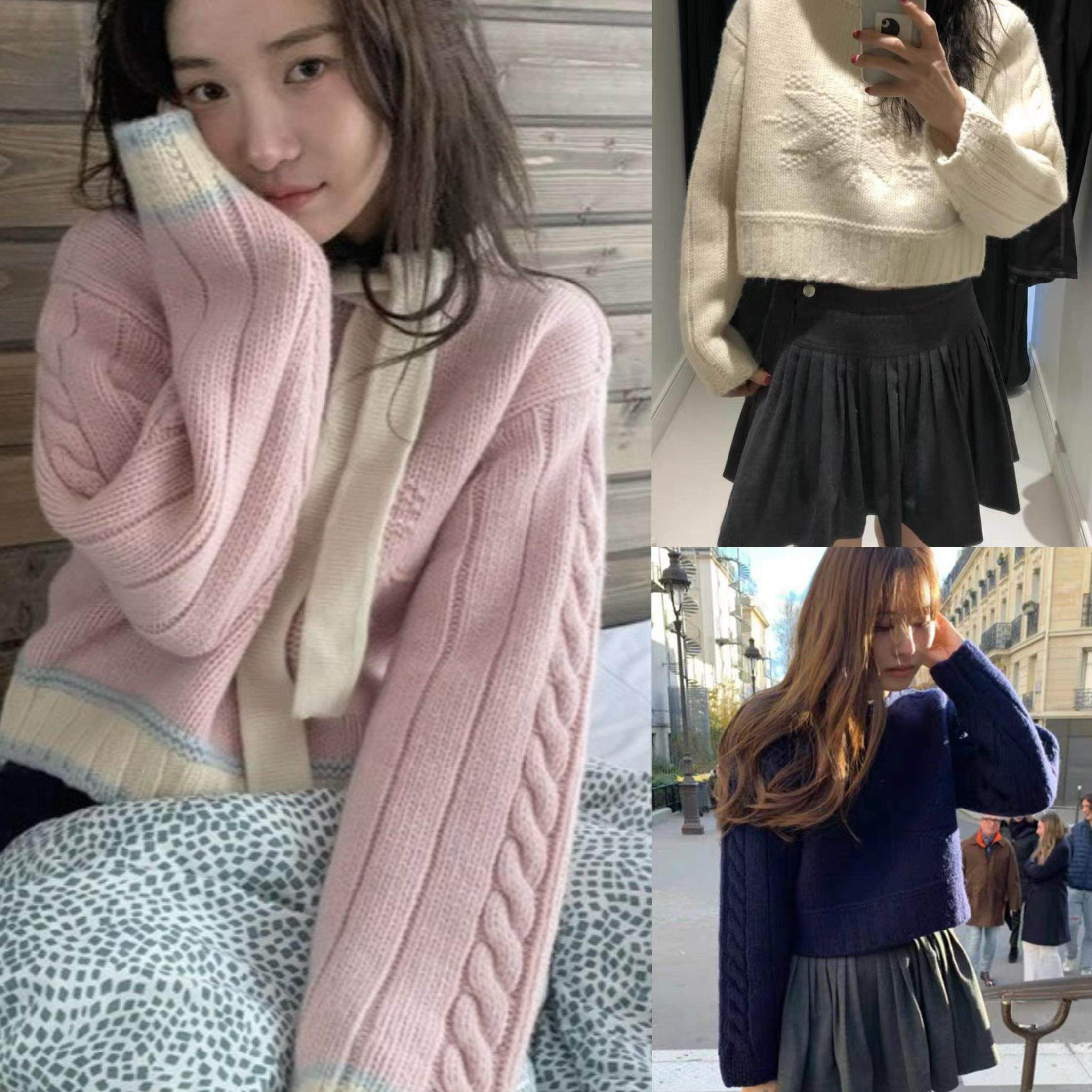 韩国24冬季新品th*Bar*net立体雪花套头羊毛衫软糯短款圆领毛衣女
