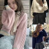 软糯短款 韩国冬季 圆领毛衣女 Bar net立体雪花套头羊毛衫 新品