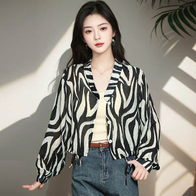 RIERA时尚斑马纹长袖衬衣薄外套女夏2024新款洋气百搭宽松休闲防