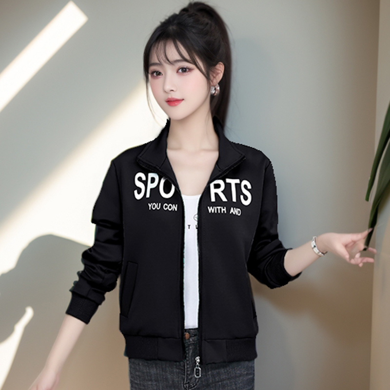 RIERA时尚印花立领休闲夹克外套女春秋2024新款洋气短款运动棒球