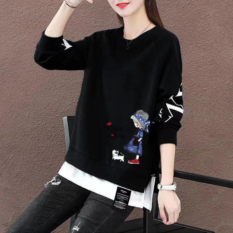 上衣ins卫衣薄款女士新款潮韩版2025洋气假宽松秋装两件外套长袖