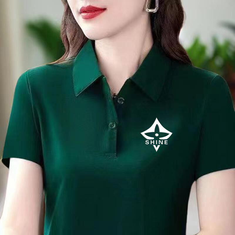 时尚高档短袖T恤女新款洋气中老年妈妈装遮肚子翻领POLO衫上衣女