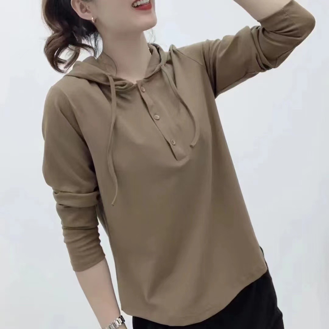 【芭拉婷】高档秋季新款卫衣女长袖袖连帽打底衫妈妈装休闲宽松上