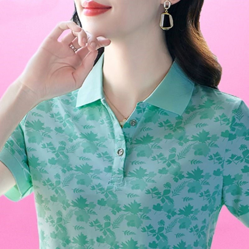 翻领t恤女2026夏季新款洋气妈妈夏装短袖上衣正肩polo衫大码T恤衫