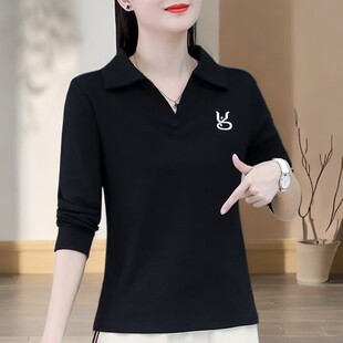 工厂直销POLO领春秋季薄款百搭气质打底衫大码洋气显瘦长袖女士翻