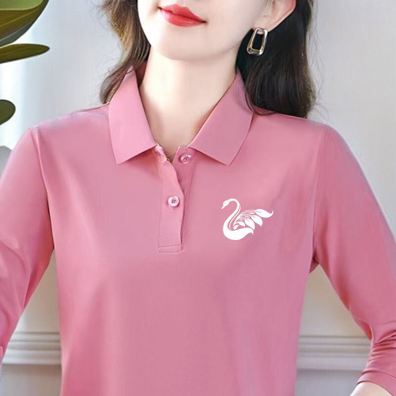 工厂直销翻领长袖T恤女士打底衫春秋新款大码显瘦洋气减龄POLO衫