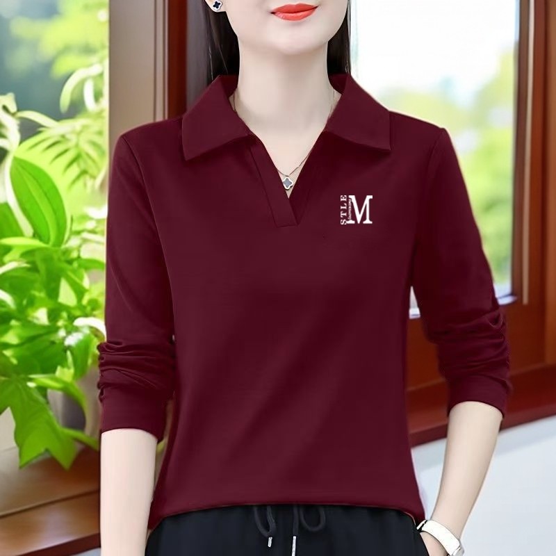 【芭拉婷】上衣大码显瘦polo女士春秋季宽松翻领洋气时尚百搭长袖