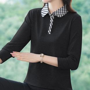 女秋季 纯棉格子衫 领新款 长袖 年中年女 POLOT恤宽松长袖 芭拉婷