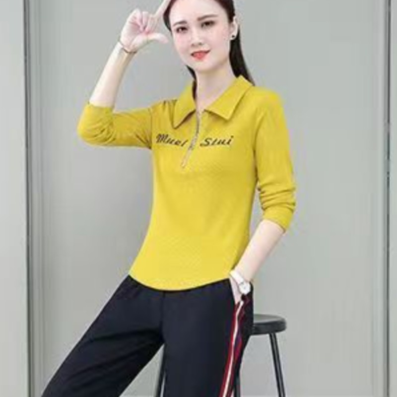 【芭拉婷】半拉链设计长袖T恤女士polo衫韩版显瘦收腰休闲打底衫