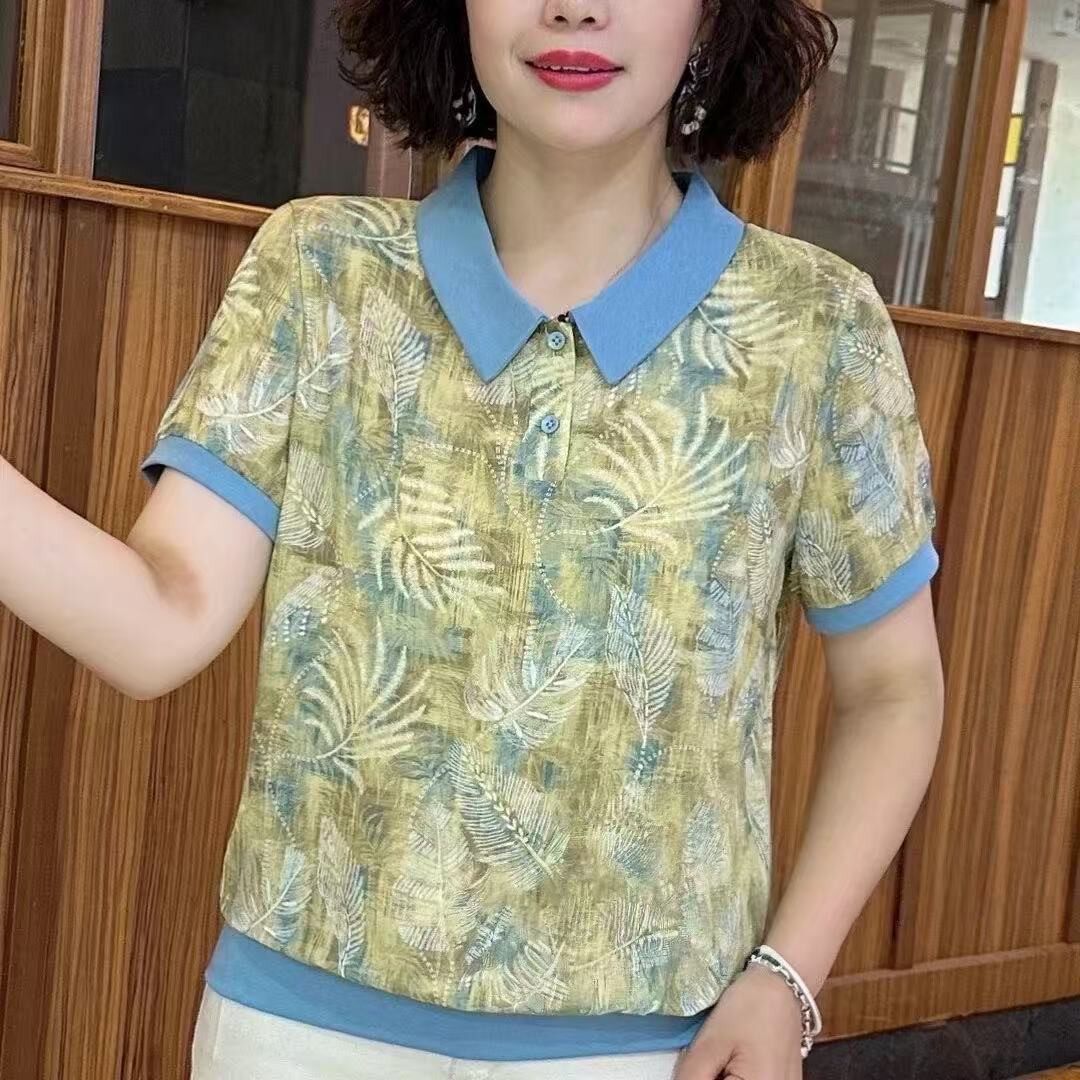 【芭拉婷】抖音爆款女士短袖新款妈妈中年宽松高档小衫中年人女士