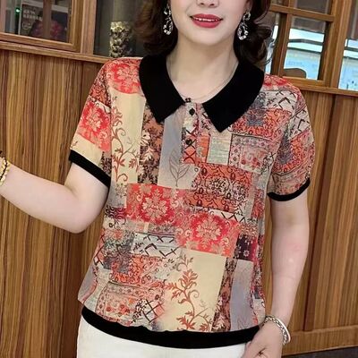 【芭拉婷】抖音爆款女士短袖新款妈妈中年宽松高档小衫中年人女士