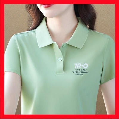 女士t恤短袖夏季2025新款时尚宽松洋气妈妈装polo领休闲运动上衣