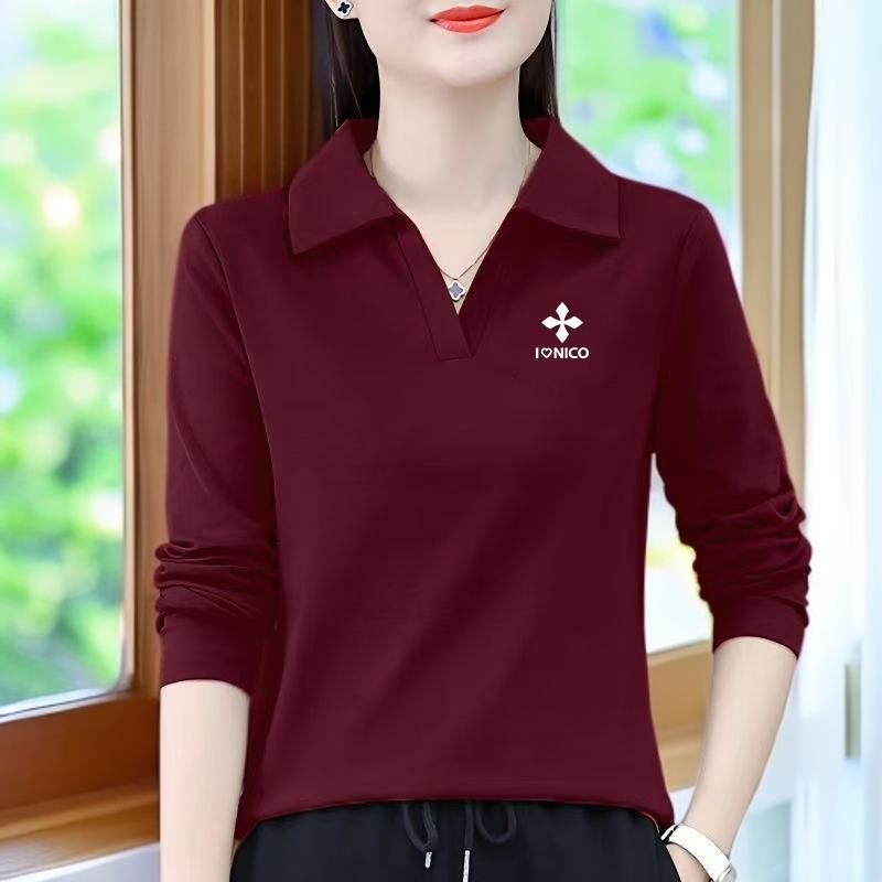 【芭拉婷】上衣洋气女士polo长袖大码气质春秋季翻领休闲百搭宽松