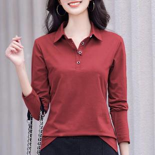 正肩春秋妈妈POLO中老年女装 百搭显新款 纯棉瘦装 有领女 芭拉婷
