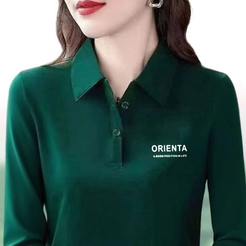 工厂直销长袖POLO衫女春秋季新款休闲打底衫妈妈装洋气减龄显瘦潮