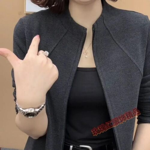 【芭拉婷】2025春季新款时尚妈妈拉链纯色短款外套女洋气小衫女士