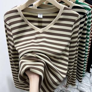 芭拉婷 潮流遮肉女装 纯棉百搭新款 条纹薄款 上衣休闲T恤显 时尚