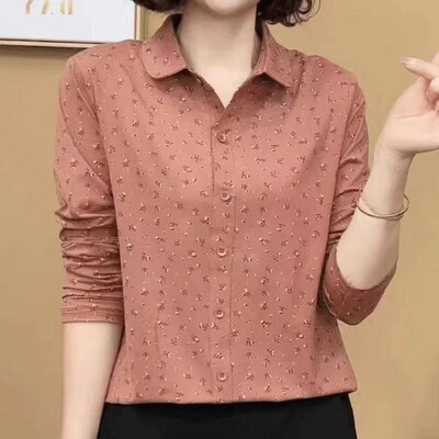 【芭拉婷】衬衫长袖薄款女士大领POLO码洋气质春季显瘦条纹翻领气