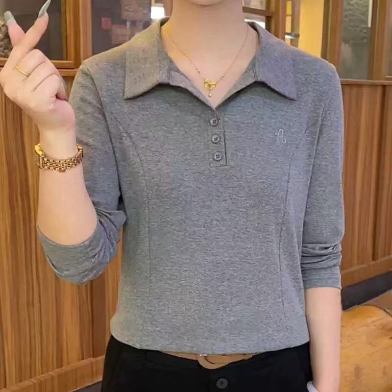 【芭拉婷】POLO衫长袖T恤女宽松大码妈妈装春季2026新款体恤显瘦