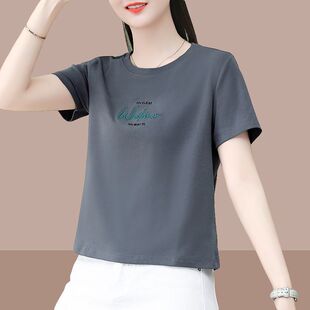 日常简约休闲小众易搭印花显瘦T恤女士夏季 纯棉女装 百 芭拉婷