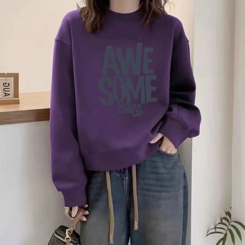 抖音爆款女士长袖新款妈妈中年宽松高档小衫中年人女士t恤卫衣