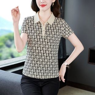 翻领休闲短袖 减龄妈妈高档宽松显瘦体恤 t恤女士夏2025新款 polo衫