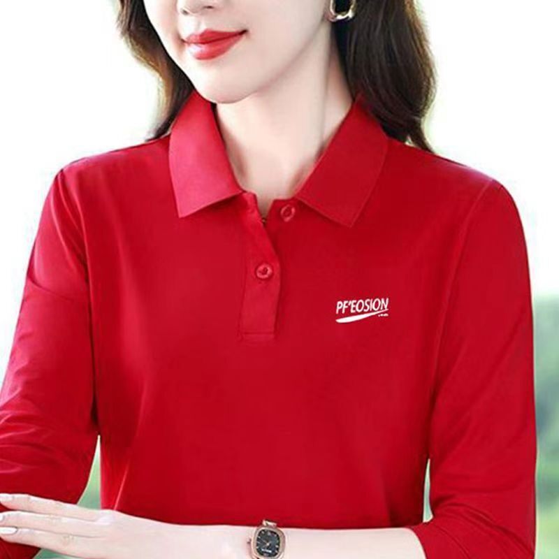 工厂直销翻领长袖T恤女士打底衫春秋新款大码显瘦洋气减龄POLO衫