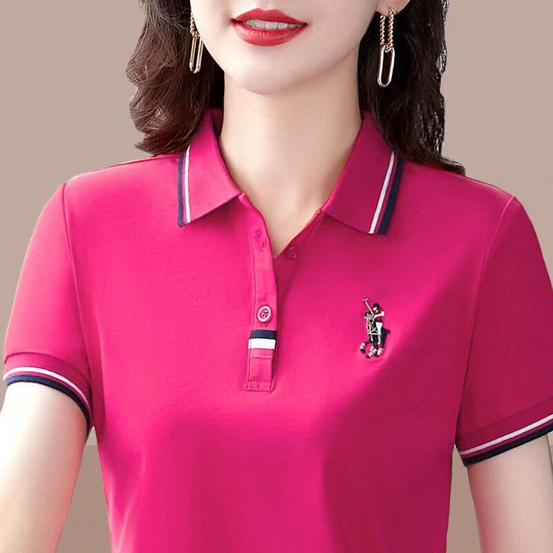【芭拉婷】夏季韩版女士t恤短袖洋气减龄中年妈妈装大码休闲运动P