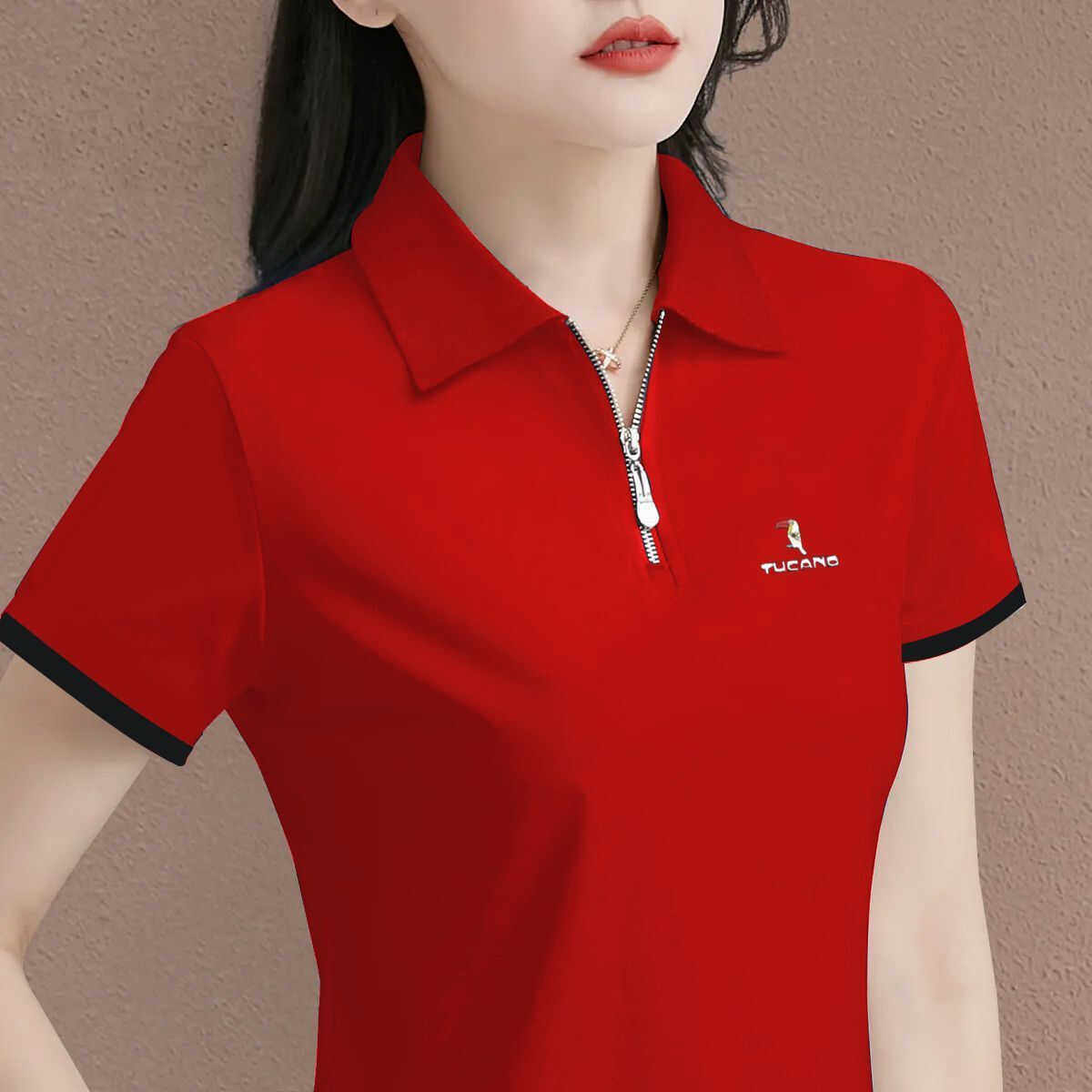 半拉链女士时尚休闲短袖