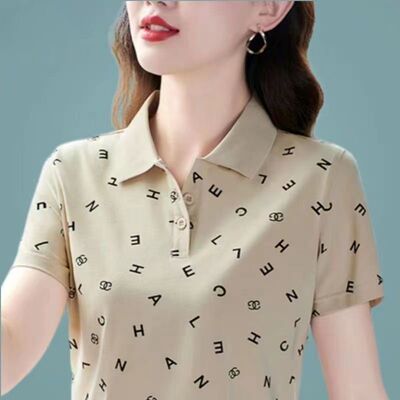 2025夏季新款洋气妈妈装t恤短袖女翻领polo领体桖衫大码时尚上衣