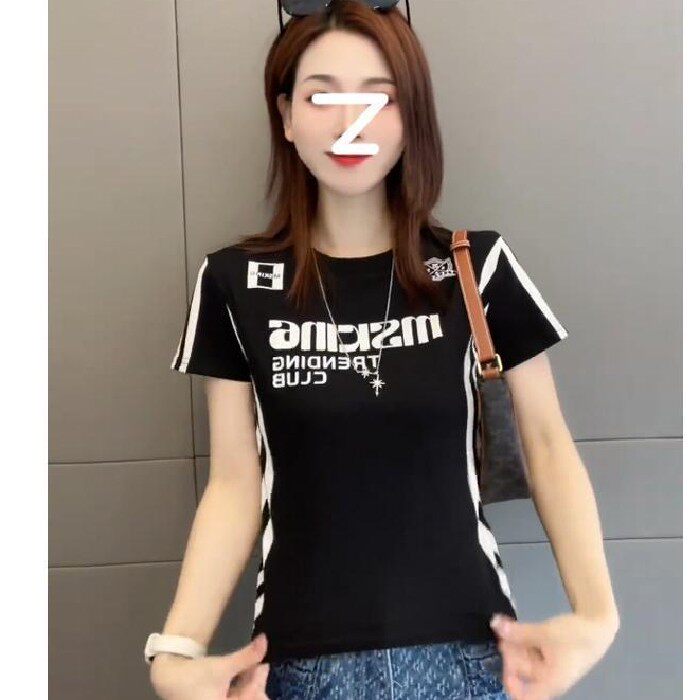 圆领短袖T恤女韩版法式字母印花显瘦时尚夏季女装百搭打底衫上衣