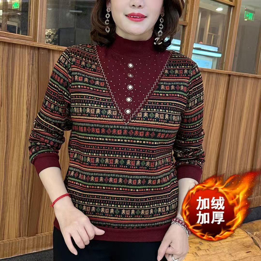 【芭拉婷】德绒 爆款女士长袖新款妈妈中年宽松高档小衫中年人女