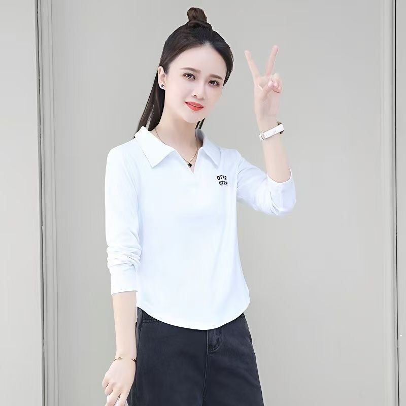【芭拉婷】正肩长袖t恤女士POLO衫春秋装2025新款韩版显瘦百搭短