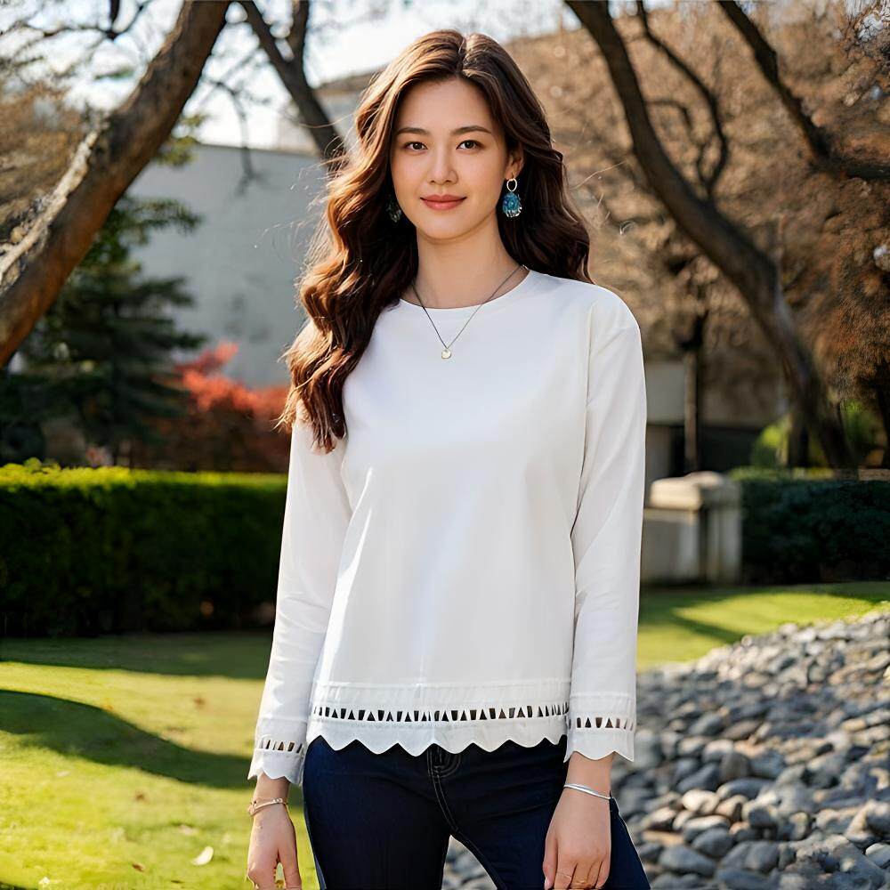 纯棉胖mm大码蕾丝拼接春季新款长袖t恤女打底衫洋气独特别致上衣