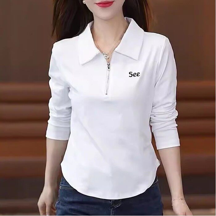 【芭拉婷】2025秋季新品长袖T恤女韩版修身设计感小个子穿搭修身