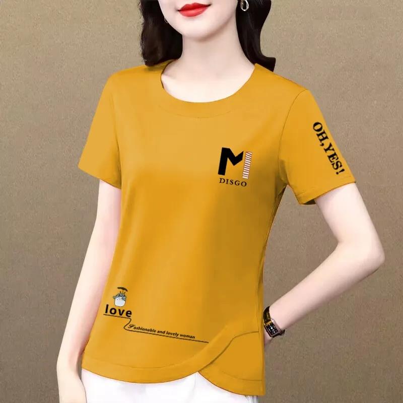 洋气圆领减龄中年上衣设计短袖女装2025不规则妈妈t恤韩版新款潮