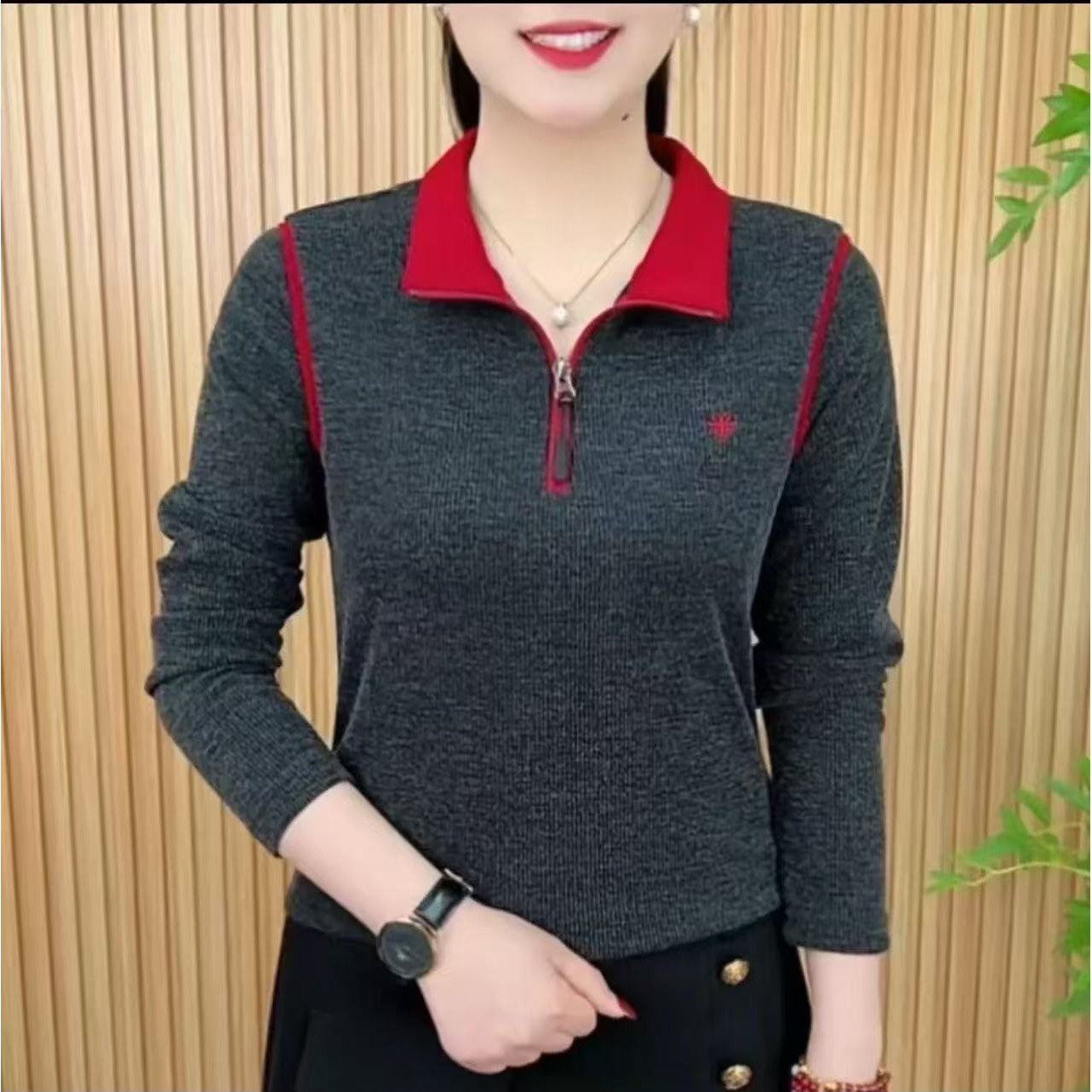 【芭拉婷】2026新款妈妈春季洋气打底衫女修身百搭欧货长袖T恤卫