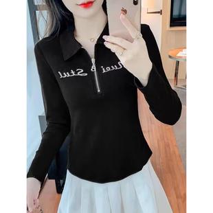 芭拉婷 T恤衫 衫 polo打底半气质女装 韩版 拉链休闲运动女士长袖