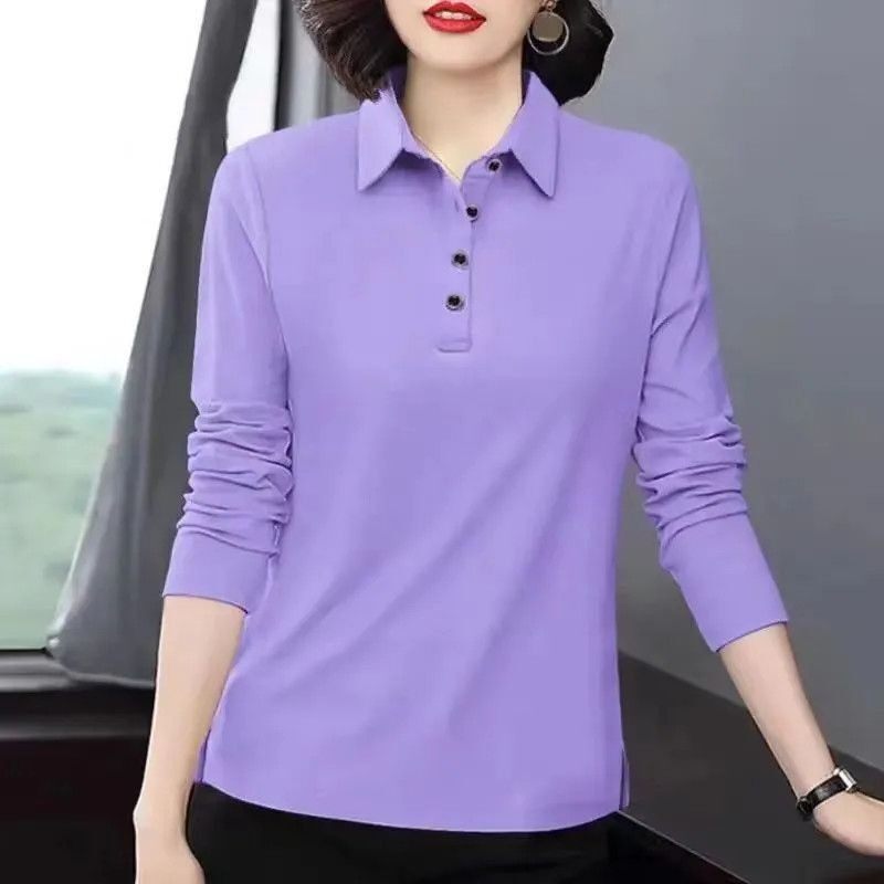 【芭拉婷】女士长袖t恤打底衫洋气妈妈装翻领POLO衫2025春秋季新