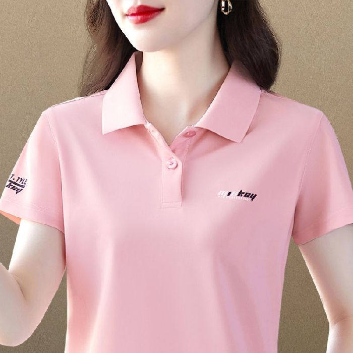 100%品质妈妈翻领短袖t恤女夏季新款polo中年人运动休闲上衣大码
