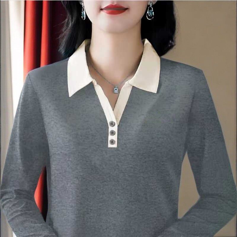 工厂直销翻领长袖T恤女士打底衫春秋新款大码显瘦洋气减龄POLO衫