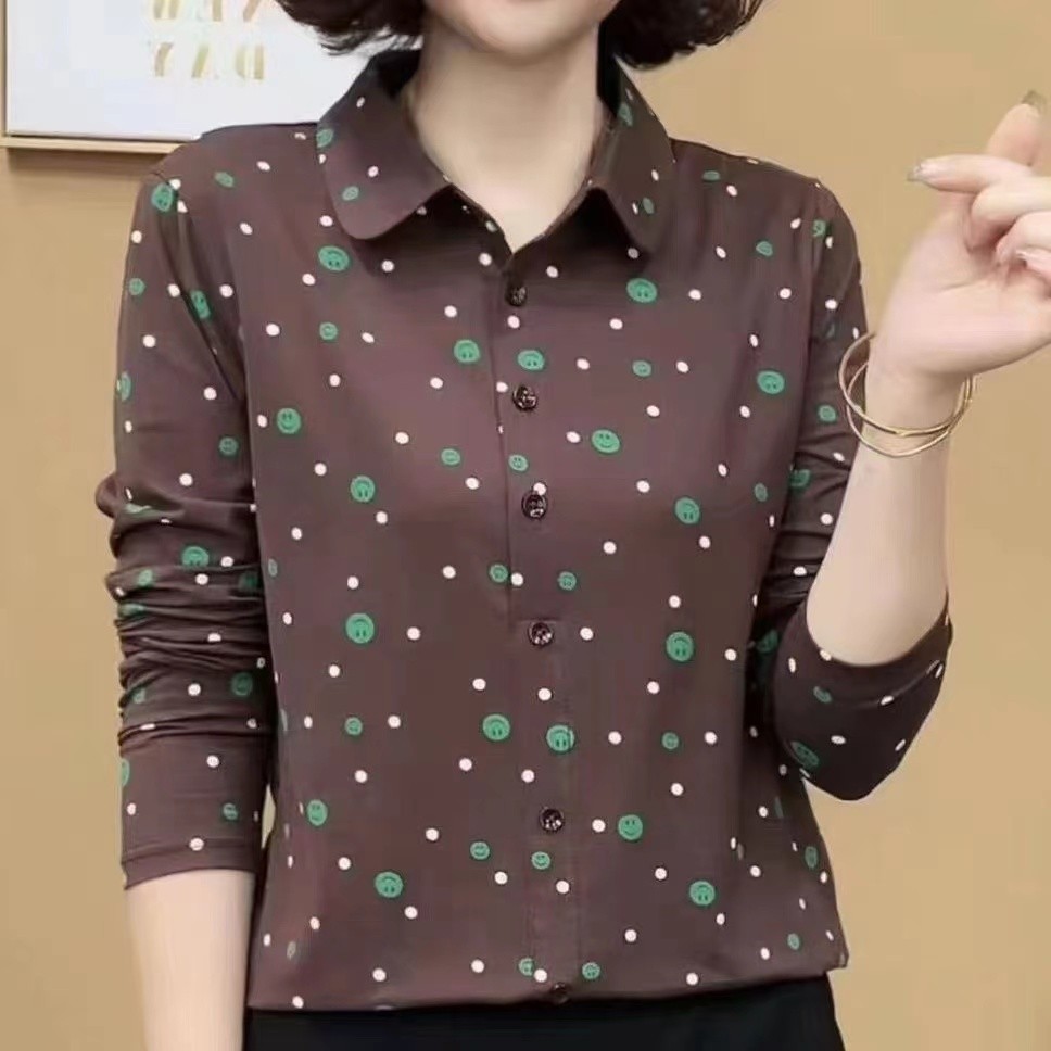【芭拉婷】气质女士百搭春季领打底条纹显瘦气大衫长袖衬衫翻领PO