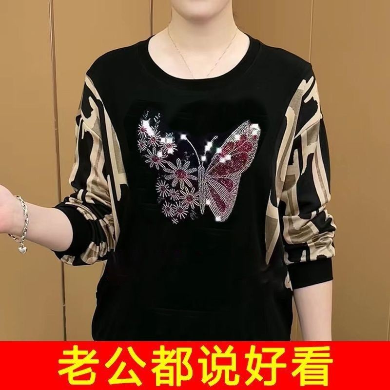2026烫钻潮流宽松显瘦装印花短袖新款夏季装减龄女装洋气妈妈上衣