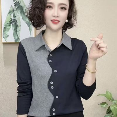 【芭拉婷】2025新款妈妈春季洋气打底衫女修身百搭欧货长袖T恤卫